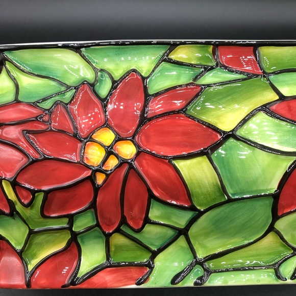 Poinsettia Mosaic Stained Glass Jackson Perkins Planter Serving Vessel Stunning - Picture 2 of 3